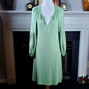 Cupio Medium Green Peasant Dress Embroidered Sleeves | Size M